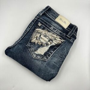 Women's Miss Me Low-Rise Bootcut Jeans Embroidered Angel Wings-29x32